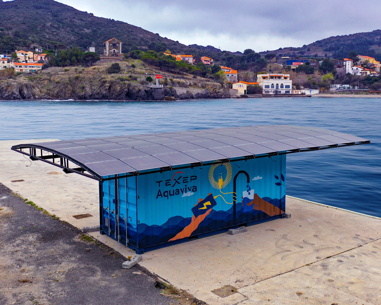 Solar powered Aquaviva desalination station in Port Vendres (France)