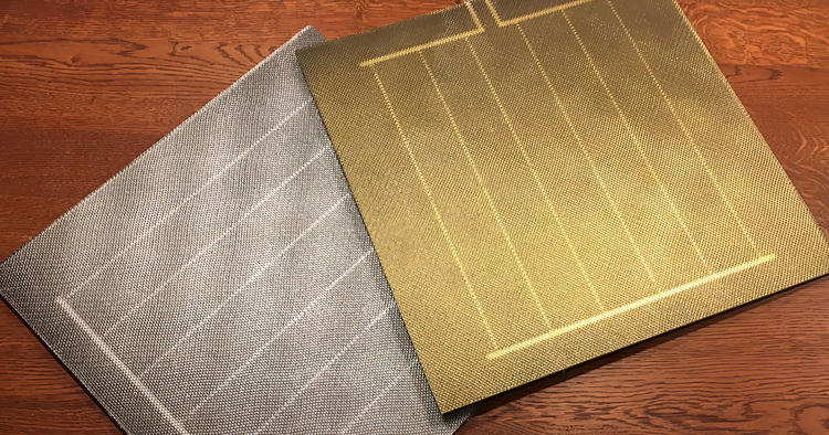 Mockups of solar modules in gold and silver